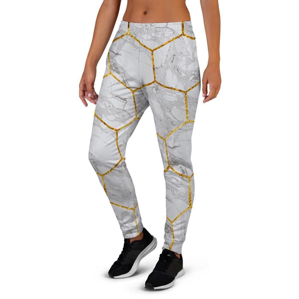 White Gold Tile Marble Women's Joggers-grizzshop