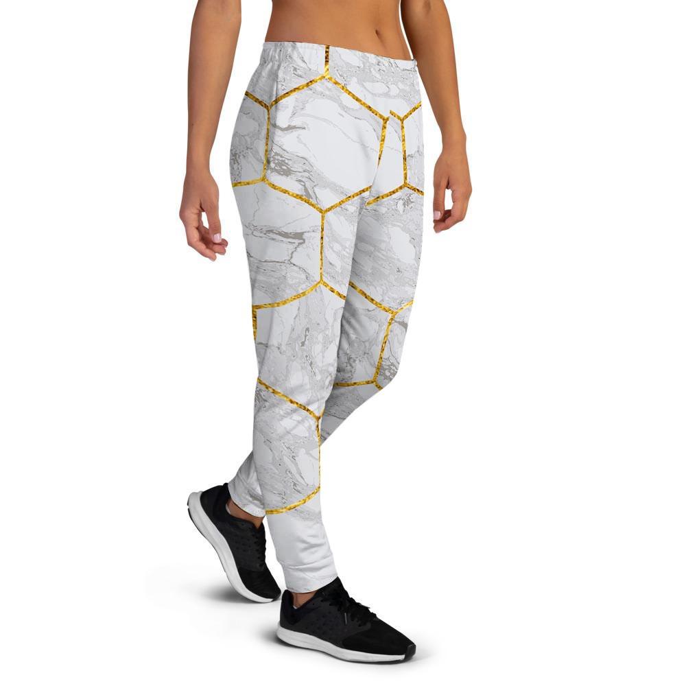 White Gold Tile Marble Women's Joggers-grizzshop