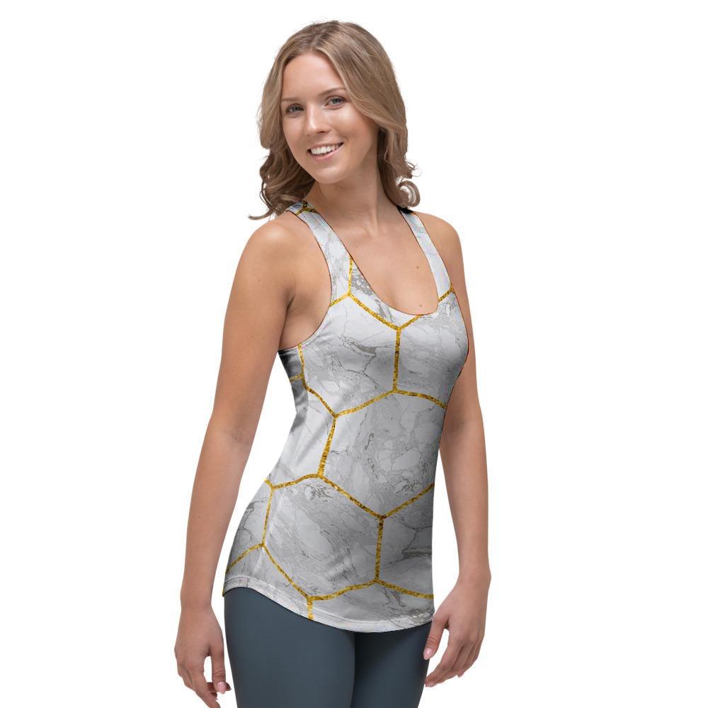 White Gold Tile Marble Women's Racerback Tank Top-grizzshop