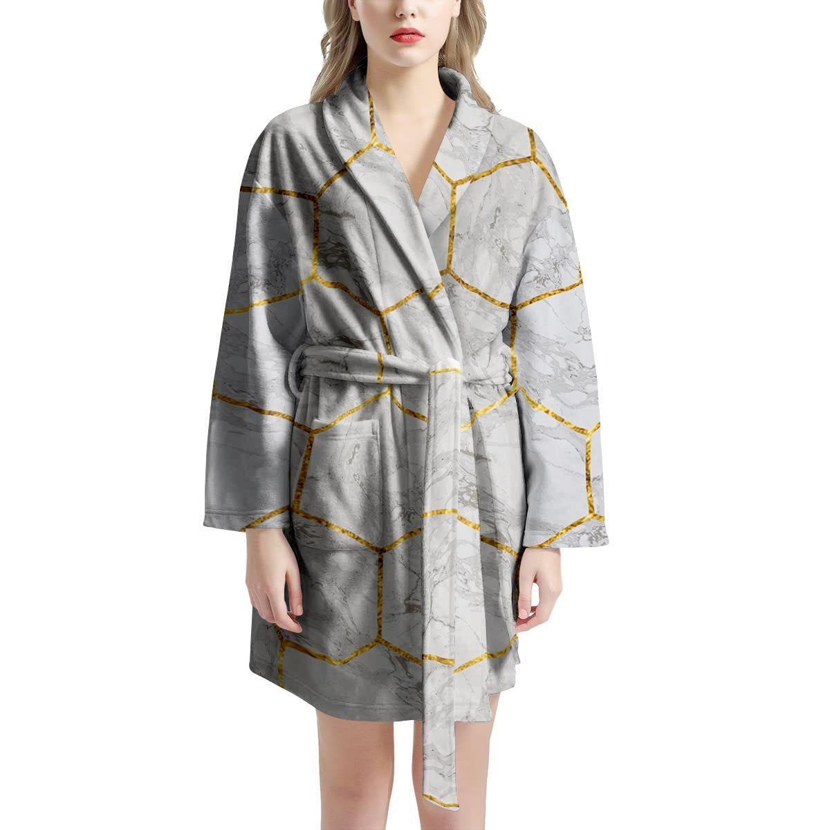 White Gold Tile Marble Women's Robe-grizzshop