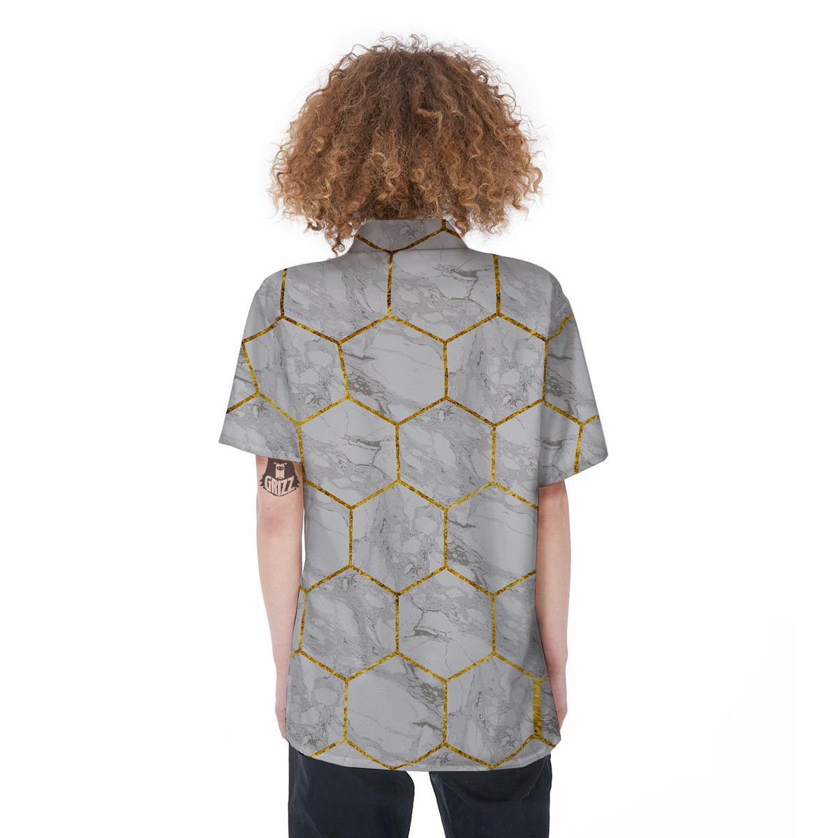 White Gold Tile Marble Women's Short Sleeve Shirts-grizzshop