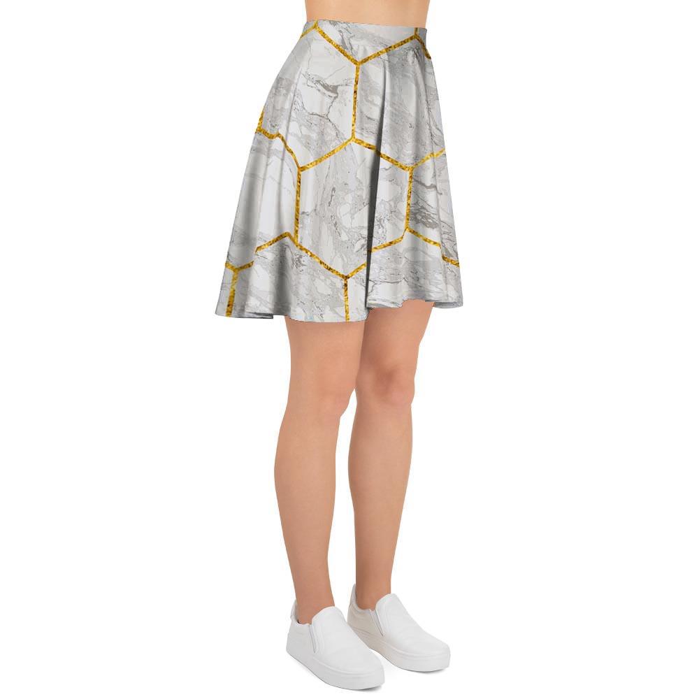 White Gold Tile Marble Women's Skirt-grizzshop