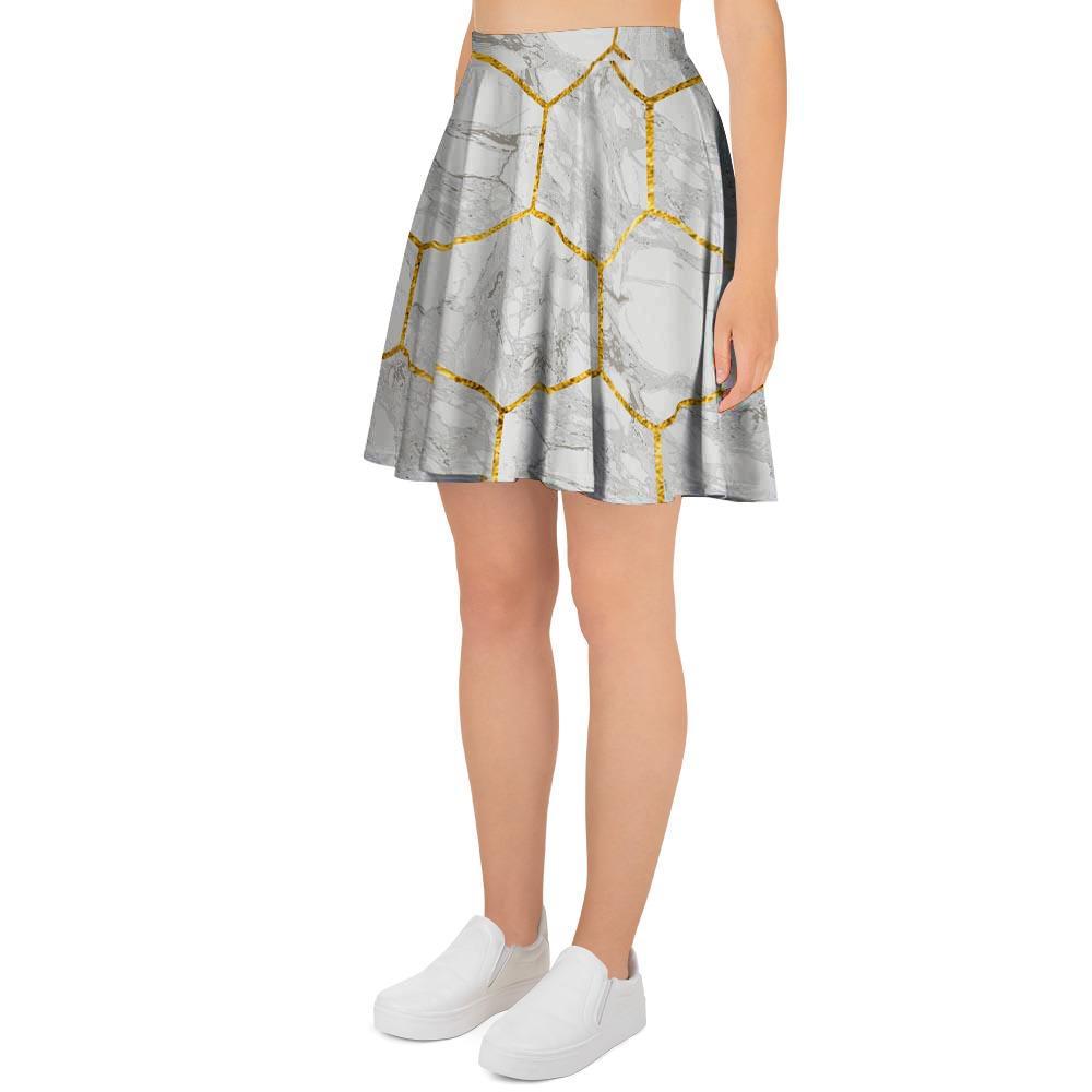 White Gold Tile Marble Women's Skirt-grizzshop