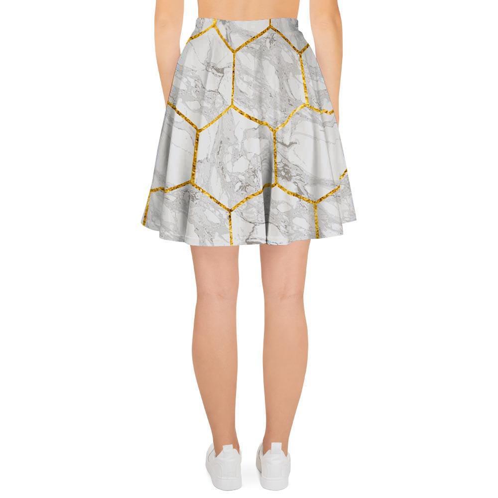 White Gold Tile Marble Women's Skirt-grizzshop