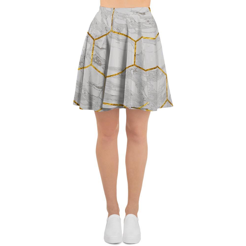 White Gold Tile Marble Women's Skirt-grizzshop