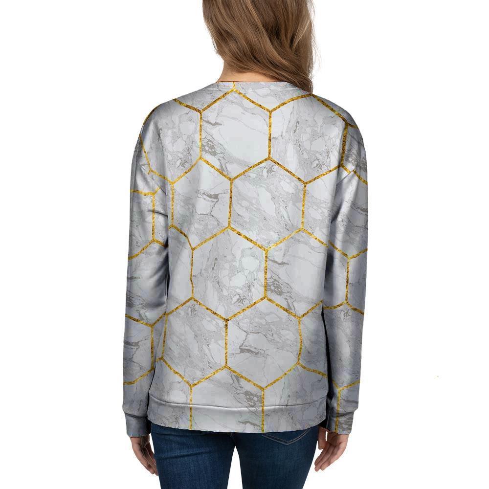 White Gold Tile Marble Women's Sweatshirt-grizzshop