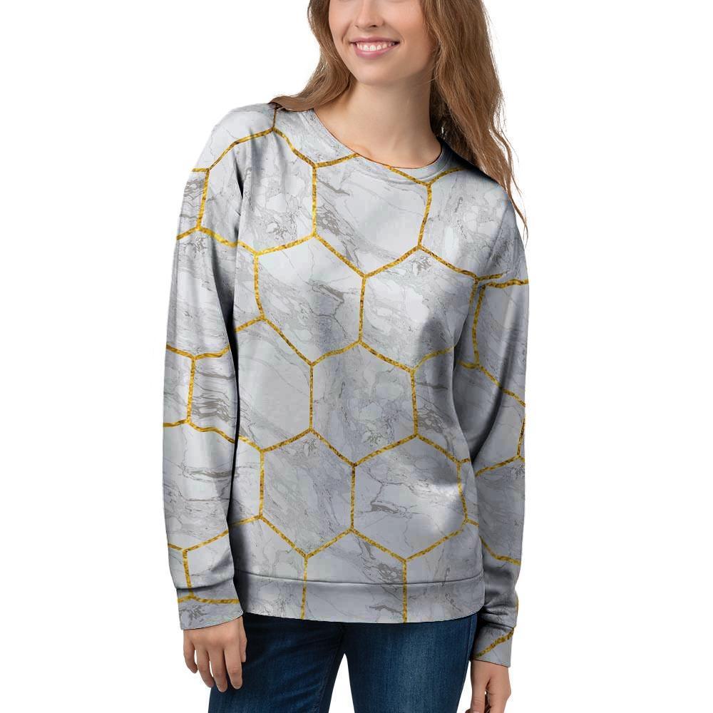 White Gold Tile Marble Women's Sweatshirt-grizzshop