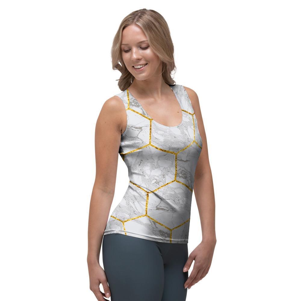 White Gold Tile Marble Women's Tank Top-grizzshop