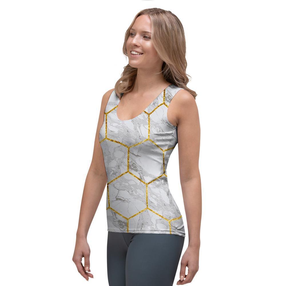 White Gold Tile Marble Women's Tank Top-grizzshop