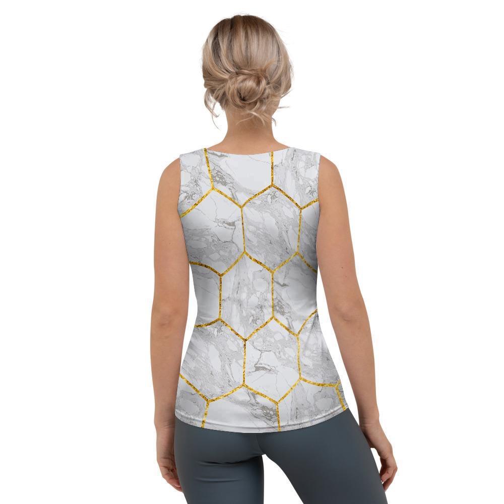White Gold Tile Marble Women's Tank Top-grizzshop