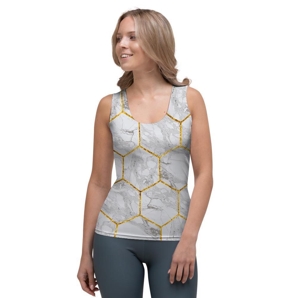 White Gold Tile Marble Women's Tank Top-grizzshop