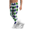 White Green And Navy Argyle Print Men's Leggings-grizzshop