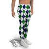 White Green And Navy Argyle Print Men's Leggings-grizzshop