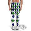 White Green And Navy Argyle Print Men's Leggings-grizzshop