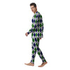 White Green And Navy Argyle Print Men's Pajamas-grizzshop