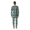 White Green And Navy Argyle Print Men's Pajamas-grizzshop