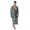 White Green Jungle Houndstooth Print Men's Robe-grizzshop