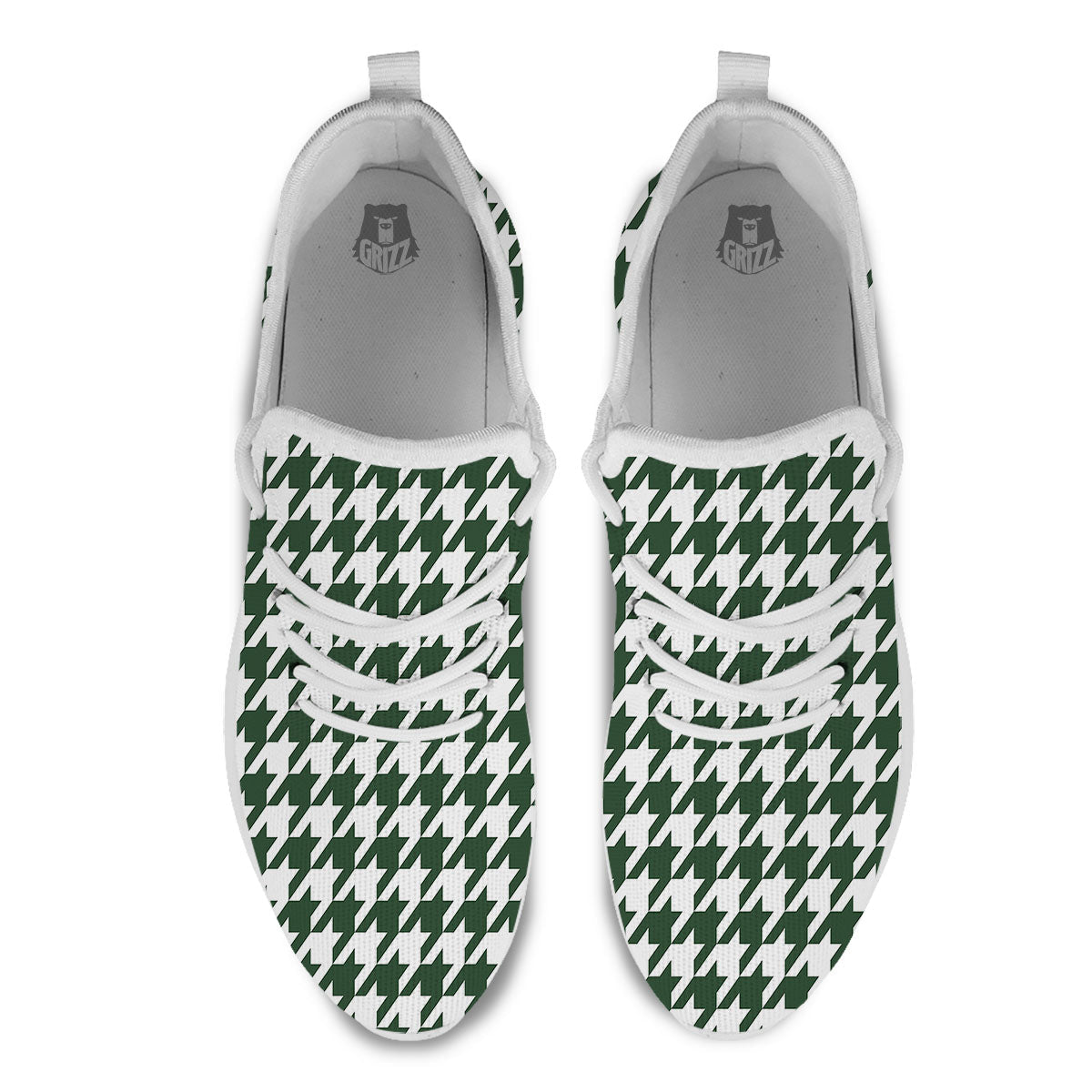 White Green Jungle Houndstooth Print White Athletic Shoes-grizzshop