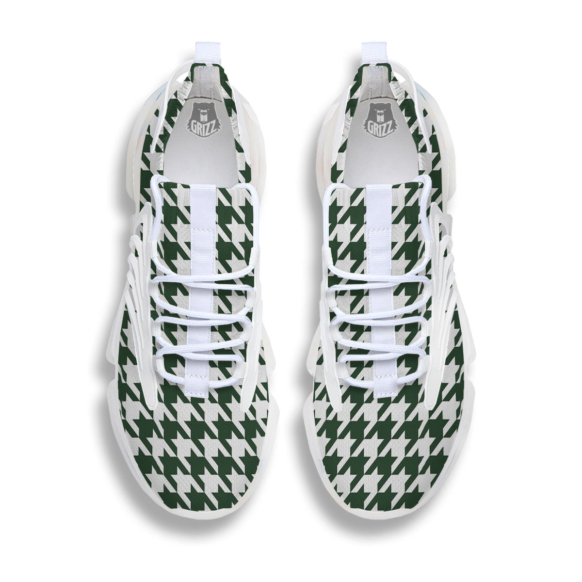 White Green Jungle Houndstooth Print White Gym Shoes-grizzshop