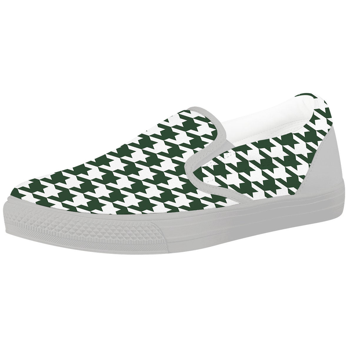 White Green Jungle Houndstooth Print White Slip On Shoes-grizzshop