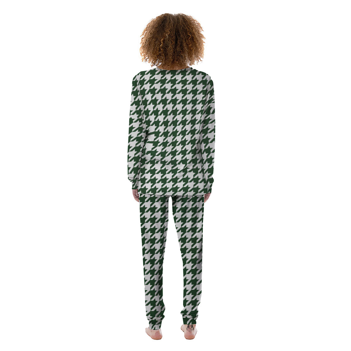 White Green Jungle Houndstooth Print Women's Pajamas-grizzshop