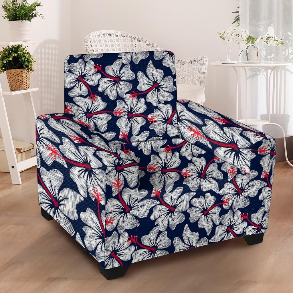 White Hibiscus Tropical Floral Hawaiian Print Armchair Cover-grizzshop