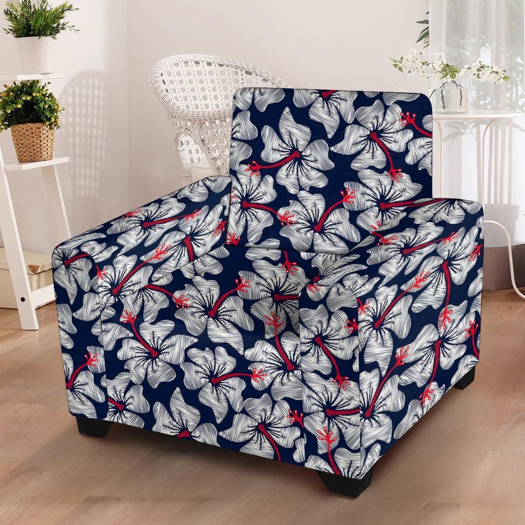 White Hibiscus Tropical Floral Hawaiian Print Armchair Cover-grizzshop