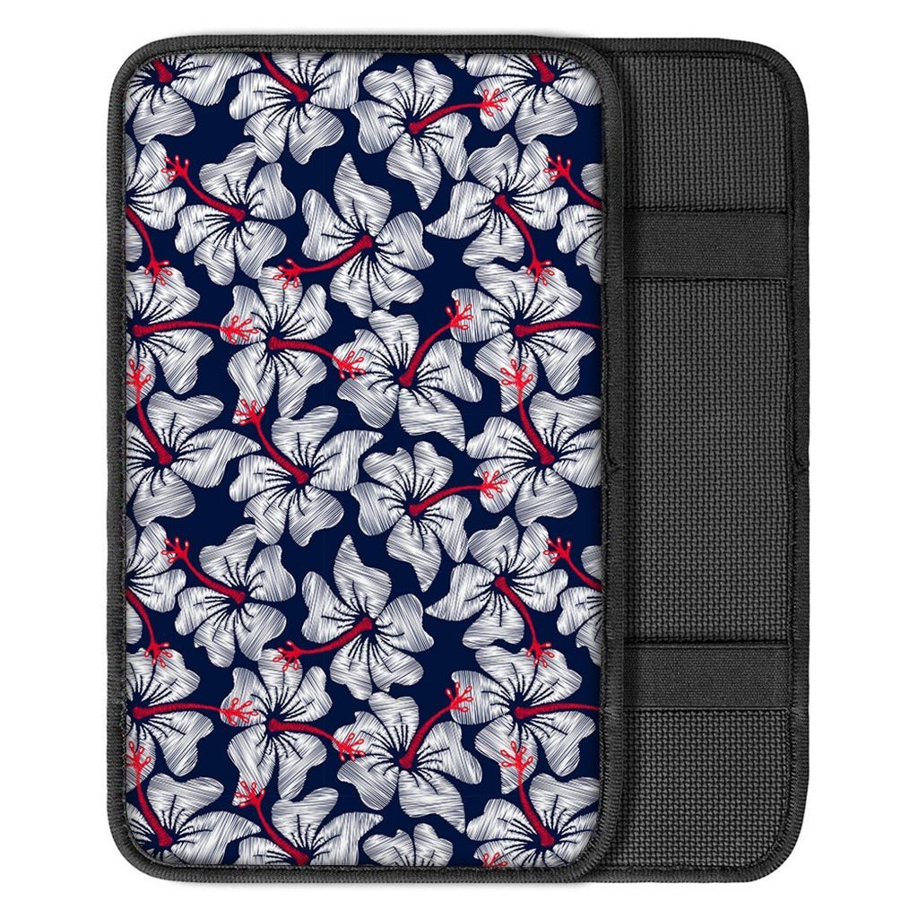 White Hibiscus Tropical Floral Hawaiian Print Car Console Cover-grizzshop