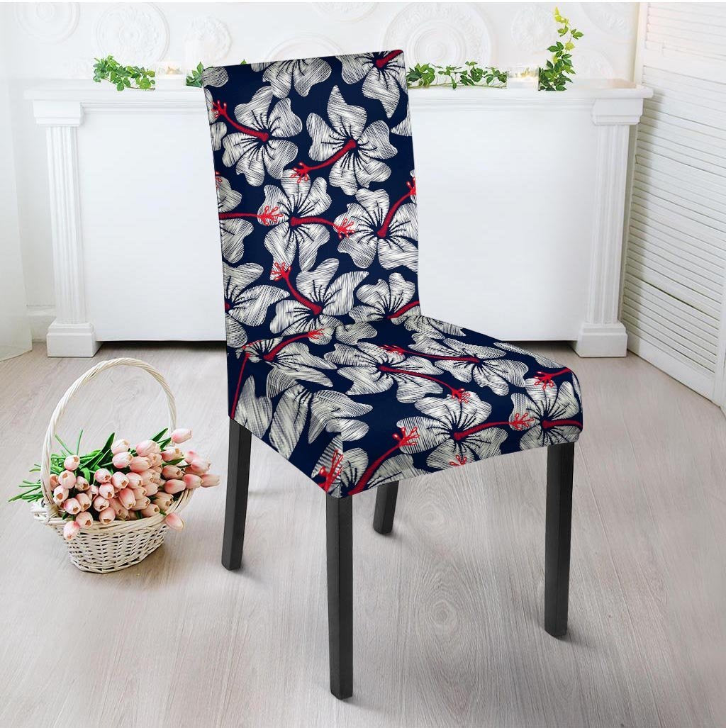White Hibiscus Tropical Floral Hawaiian Print Chair Cover-grizzshop