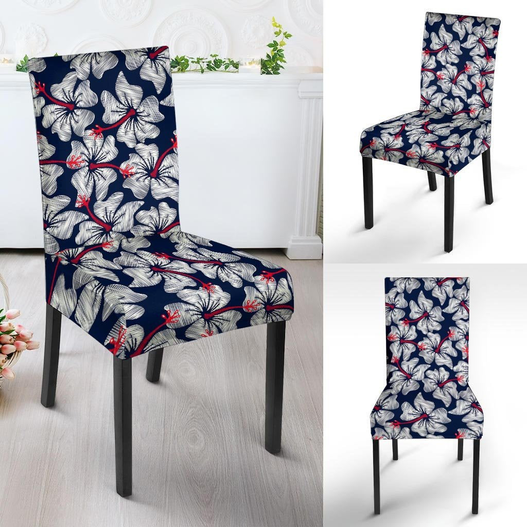 White Hibiscus Tropical Floral Hawaiian Print Chair Cover-grizzshop