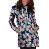 White Hibiscus Tropical Floral Hawaiian Print Hoodie Dress-grizzshop