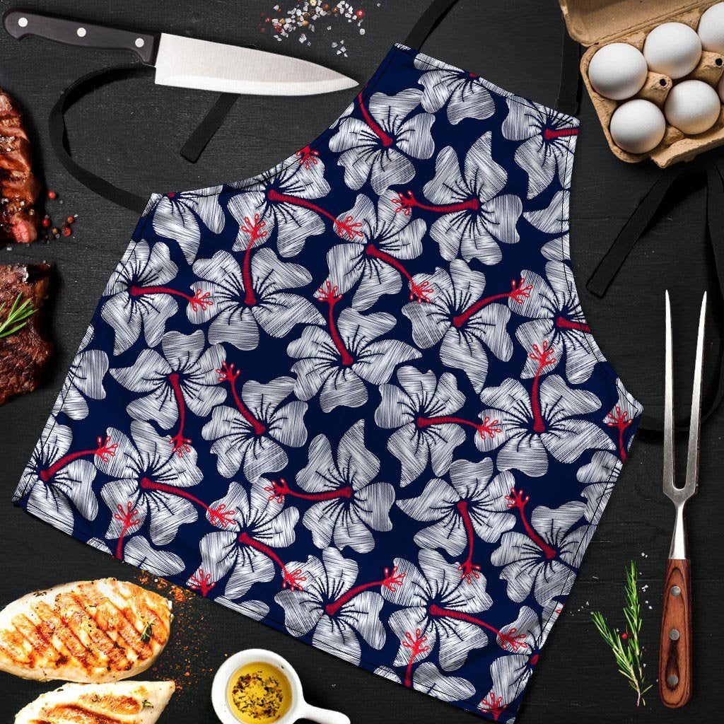 White Hibiscus Tropical Floral Hawaiian Print Men's Apron-grizzshop