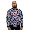 White Hibiscus Tropical Floral Hawaiian Print Men's Bomber Jacket-grizzshop