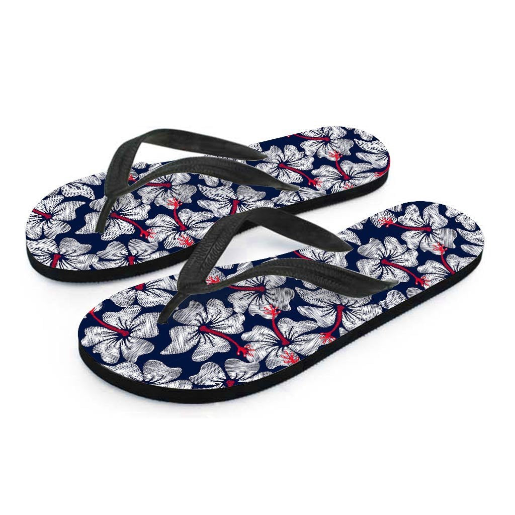 White Hibiscus Tropical Floral Hawaiian Print Men's Flip Flops-grizzshop