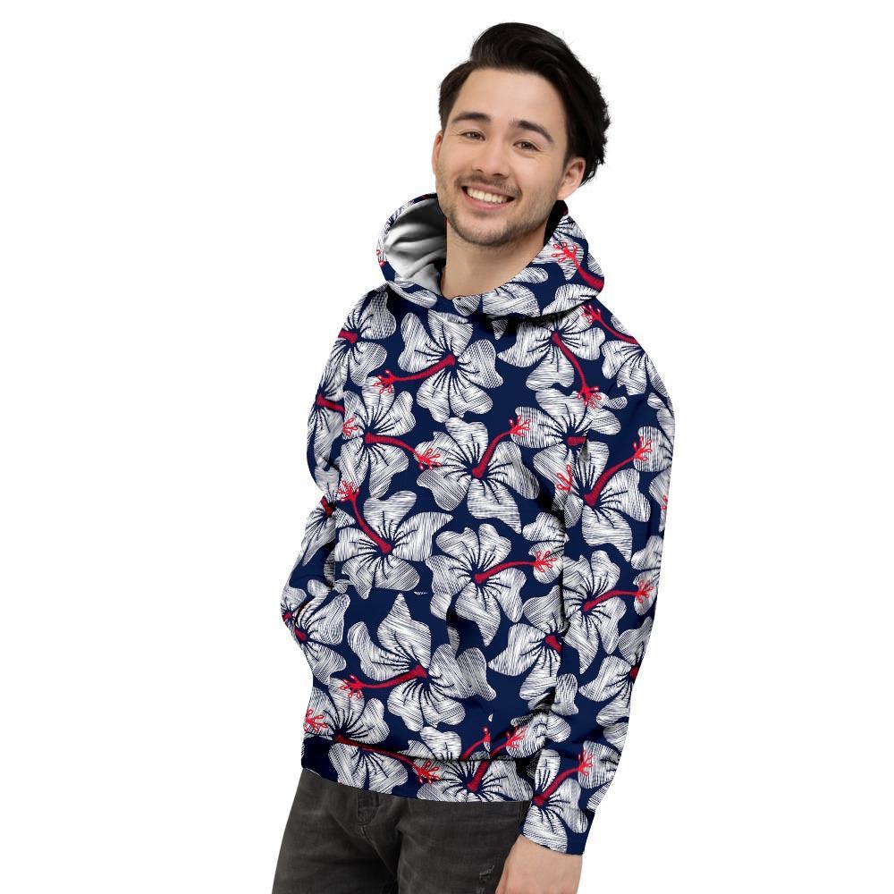 White Hibiscus Tropical Floral Hawaiian Print Men's Hoodie-grizzshop