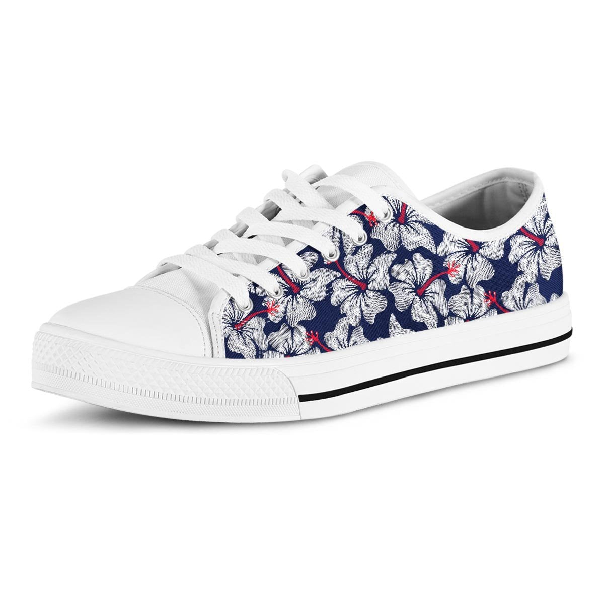 White Hibiscus Tropical Floral Hawaiian Print Men's Low Top Shoes-grizzshop