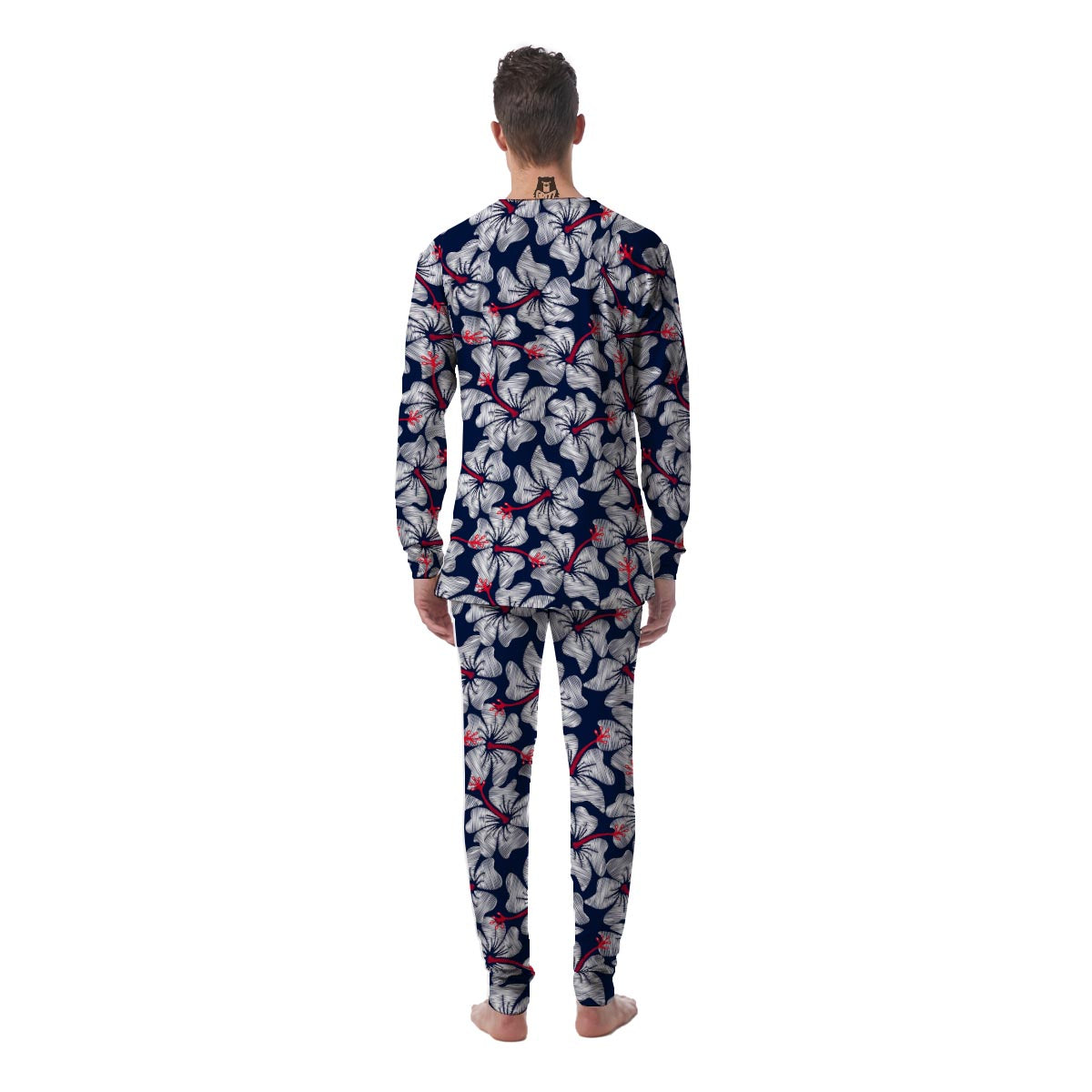 White Hibiscus Tropical Floral Hawaiian Print Men's Pajamas-grizzshop