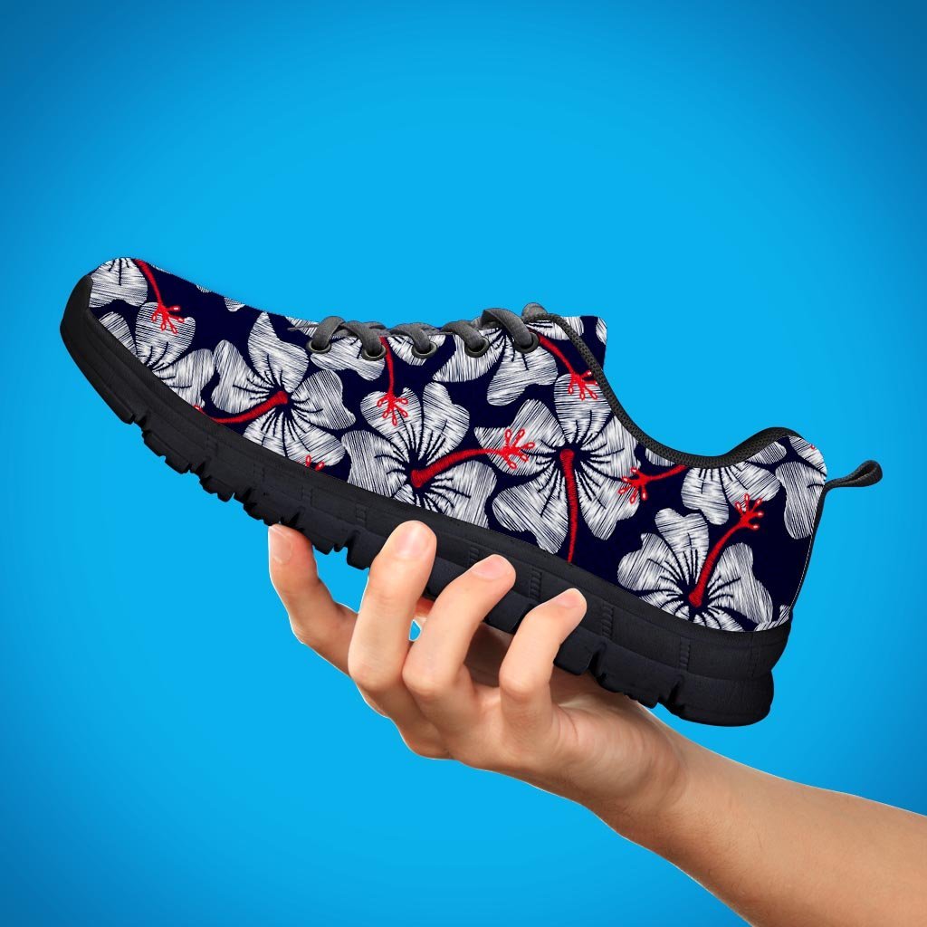 White Hibiscus Tropical Floral Hawaiian Print Men's Sneakers-grizzshop