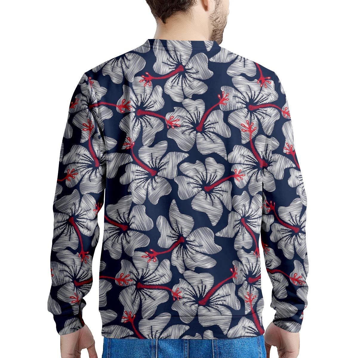 White Hibiscus Tropical Floral Hawaiian Print Men's Sweatshirt-grizzshop