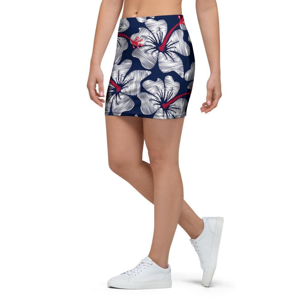 White Hibiscus Tropical Floral Hawaiian Print Mini Skirt-grizzshop