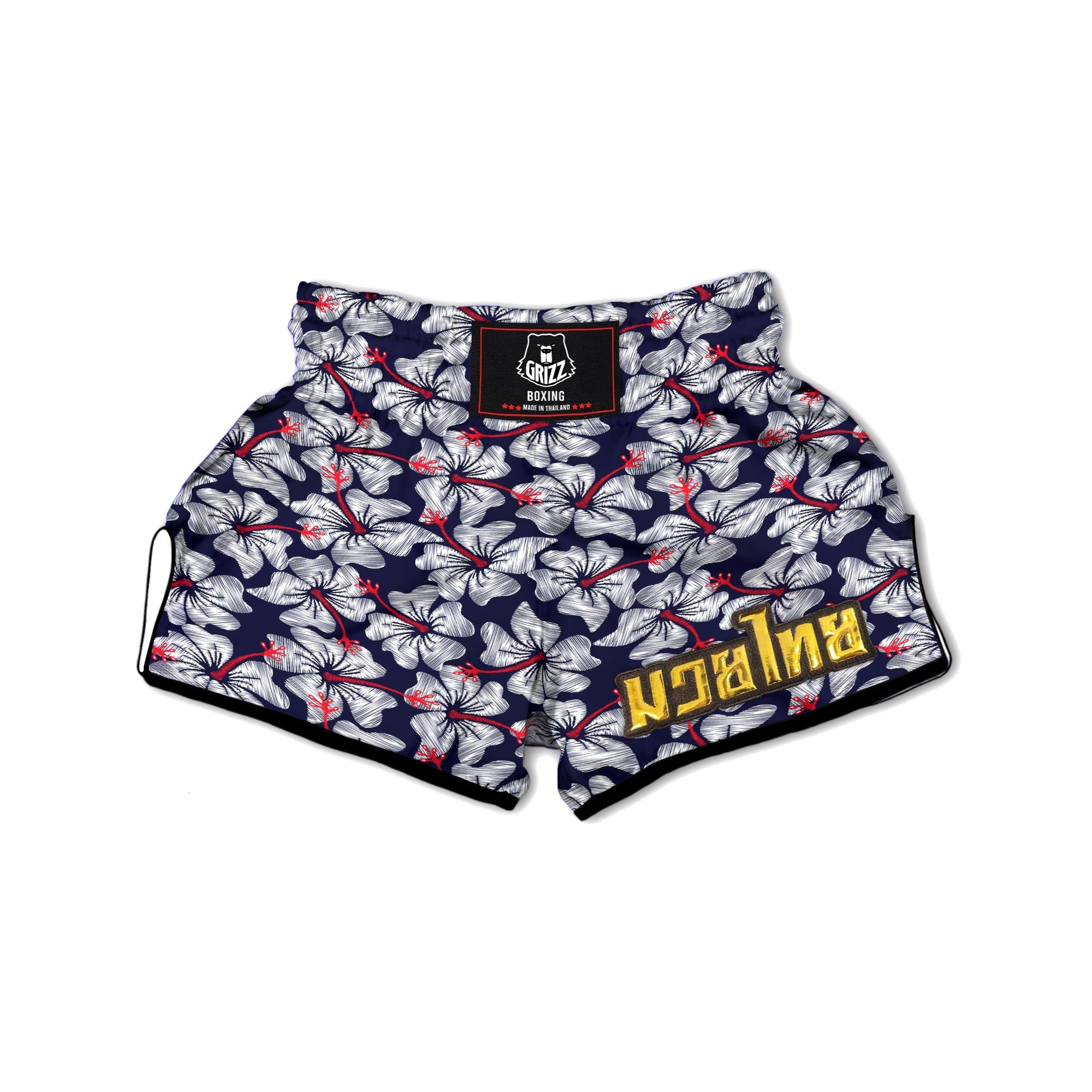 White Hibiscus Tropical Floral Hawaiian Print Muay Thai Boxing Shorts-grizzshop