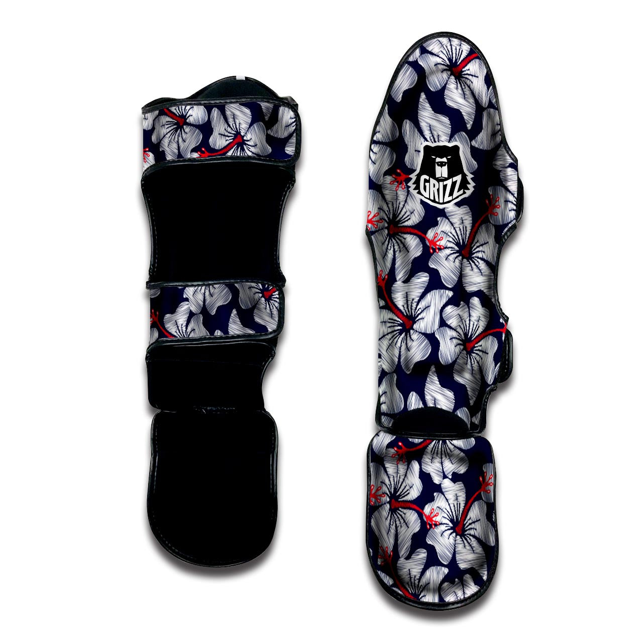 White Hibiscus Tropical Floral Hawaiian Print Muay Thai Shin Guard-grizzshop