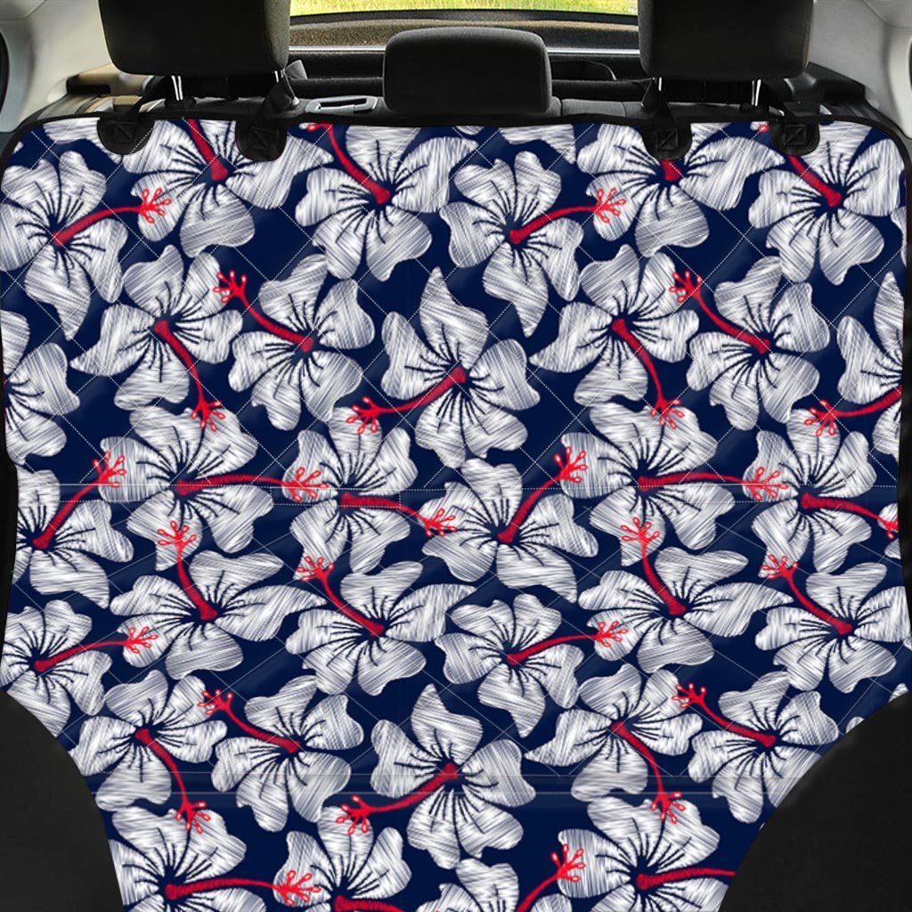 White Hibiscus Tropical Floral Hawaiian Print Pet Car Seat Cover-grizzshop