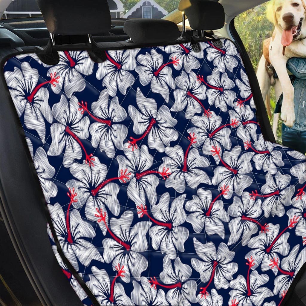 White Hibiscus Tropical Floral Hawaiian Print Pet Car Seat Cover-grizzshop