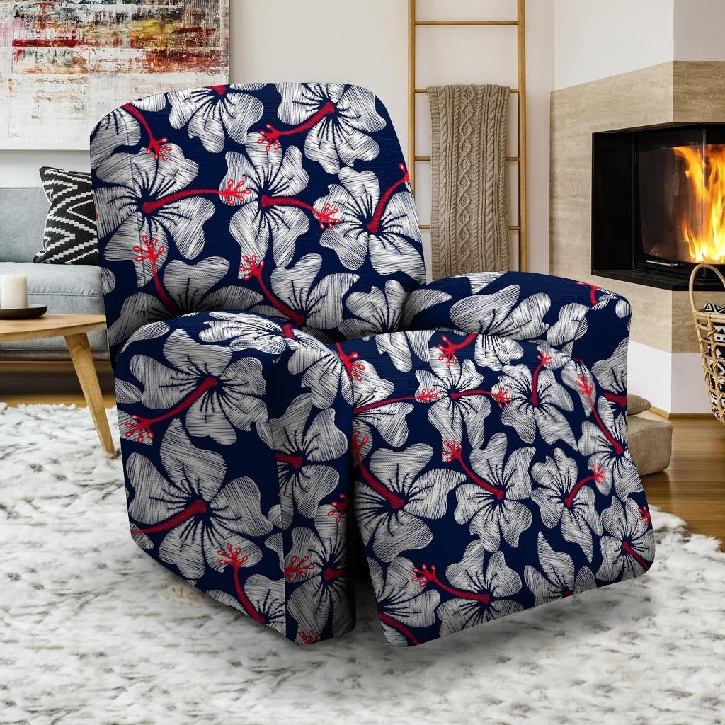 White Hibiscus Tropical Floral Hawaiian Print Recliner Cover-grizzshop