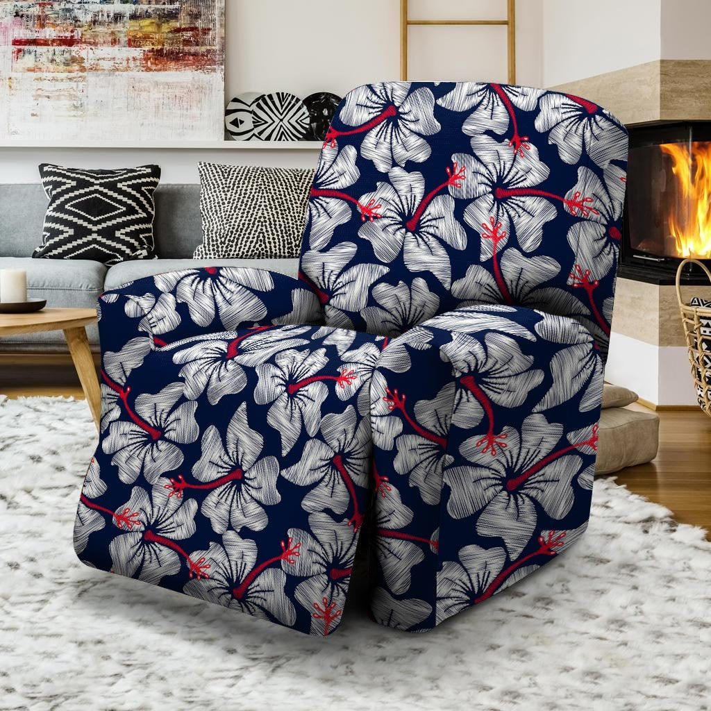 White Hibiscus Tropical Floral Hawaiian Print Recliner Cover-grizzshop