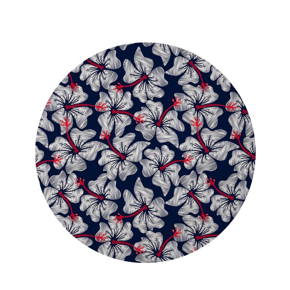 White Hibiscus Tropical Floral Hawaiian Print Round Rug-grizzshop