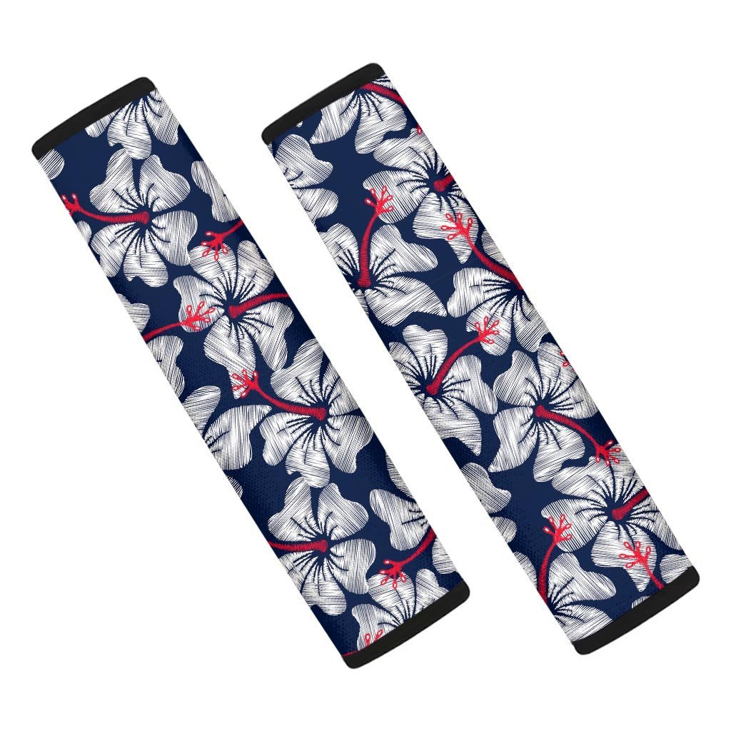 White Hibiscus Tropical Floral Hawaiian Print Seat Belt Cover-grizzshop