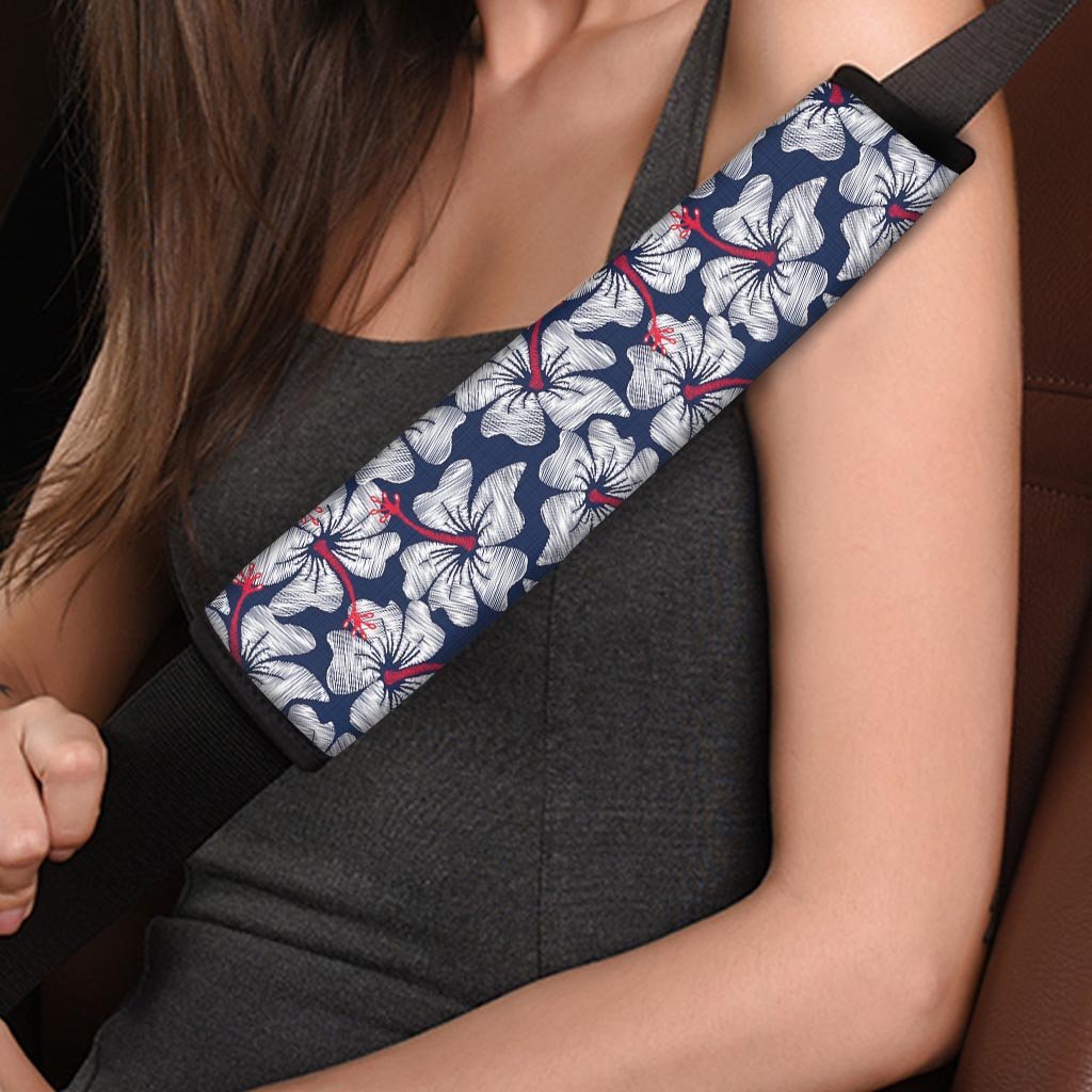 White Hibiscus Tropical Floral Hawaiian Print Seat Belt Cover-grizzshop