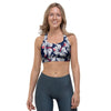 White Hibiscus Tropical Floral Hawaiian Print Sports Bra-grizzshop